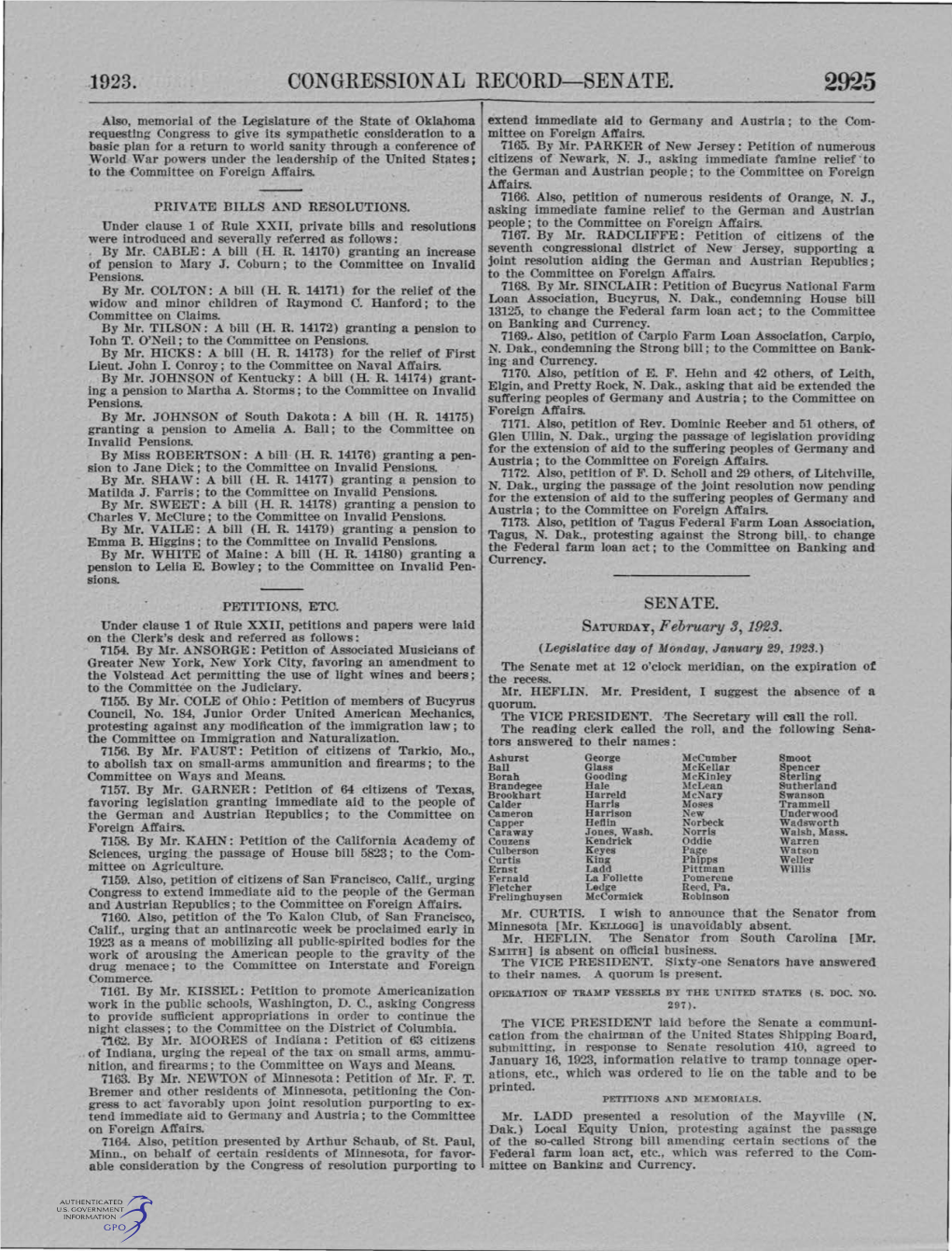 1923. Oongression Al Record-Sen Ate