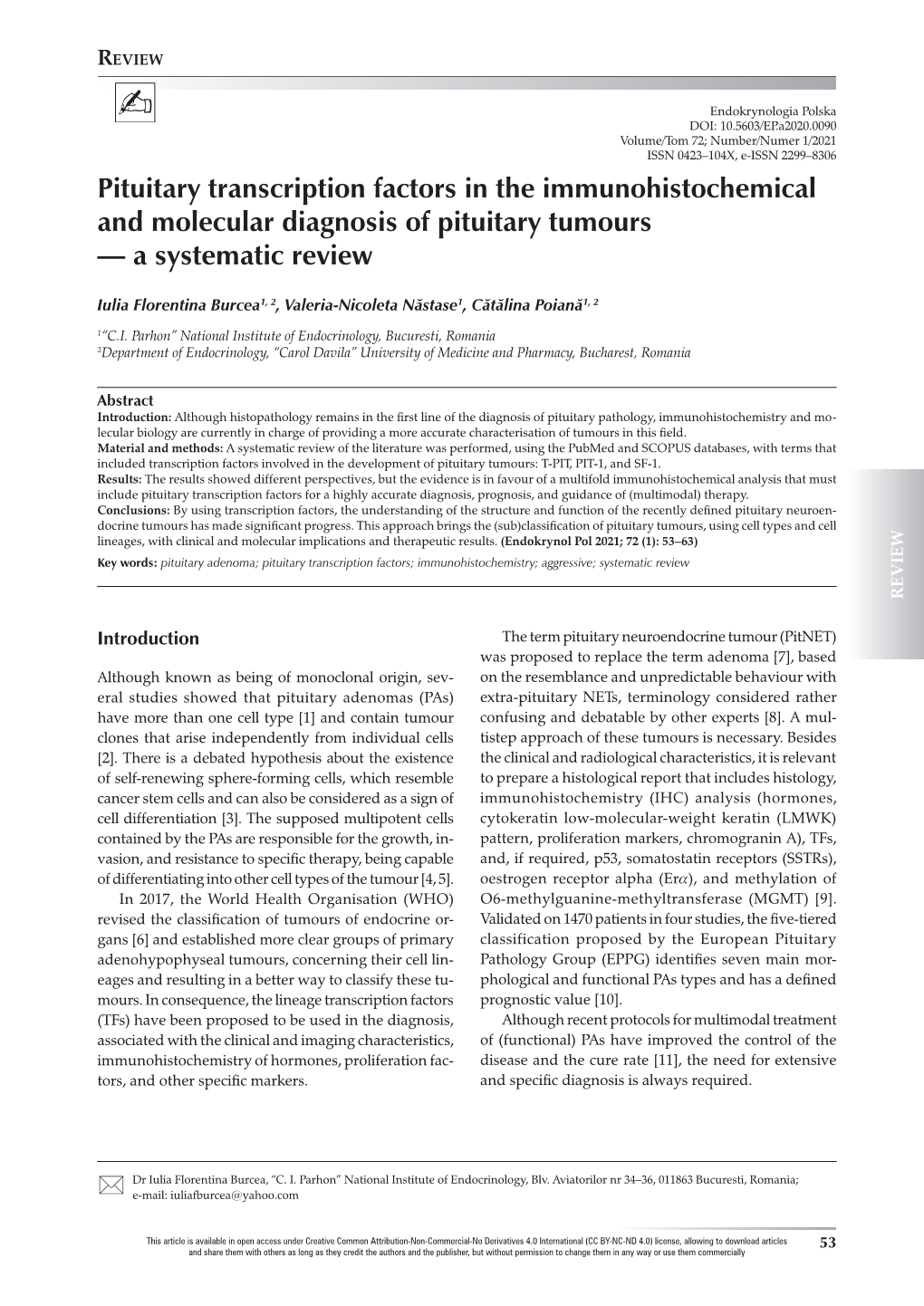 Pituitary Transcription Factors in the Immunohistochemical and Molecular Diagnosis of Pituitary Tumours — a Systematic Review