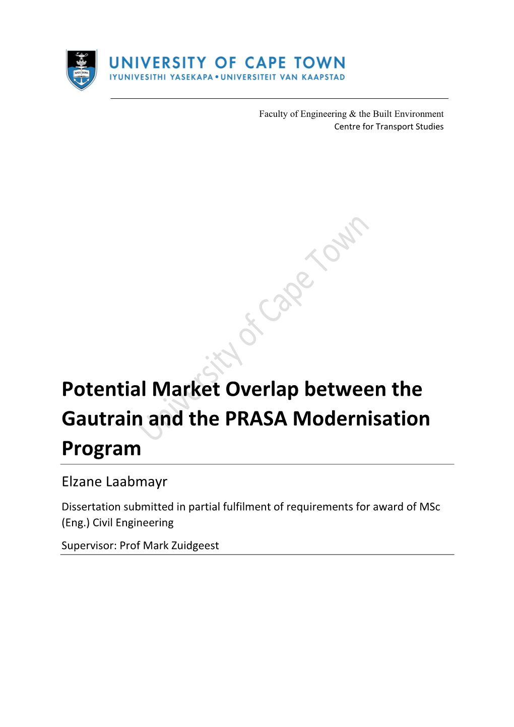 Potential Market Overlap Between the Gautrain and the PRASA Modernisation