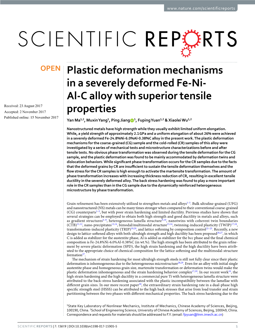 Plastic Deformation Mechanisms in a Severely Deformed Fe-Ni-Al-C Alloy with Superior Tensile Properties