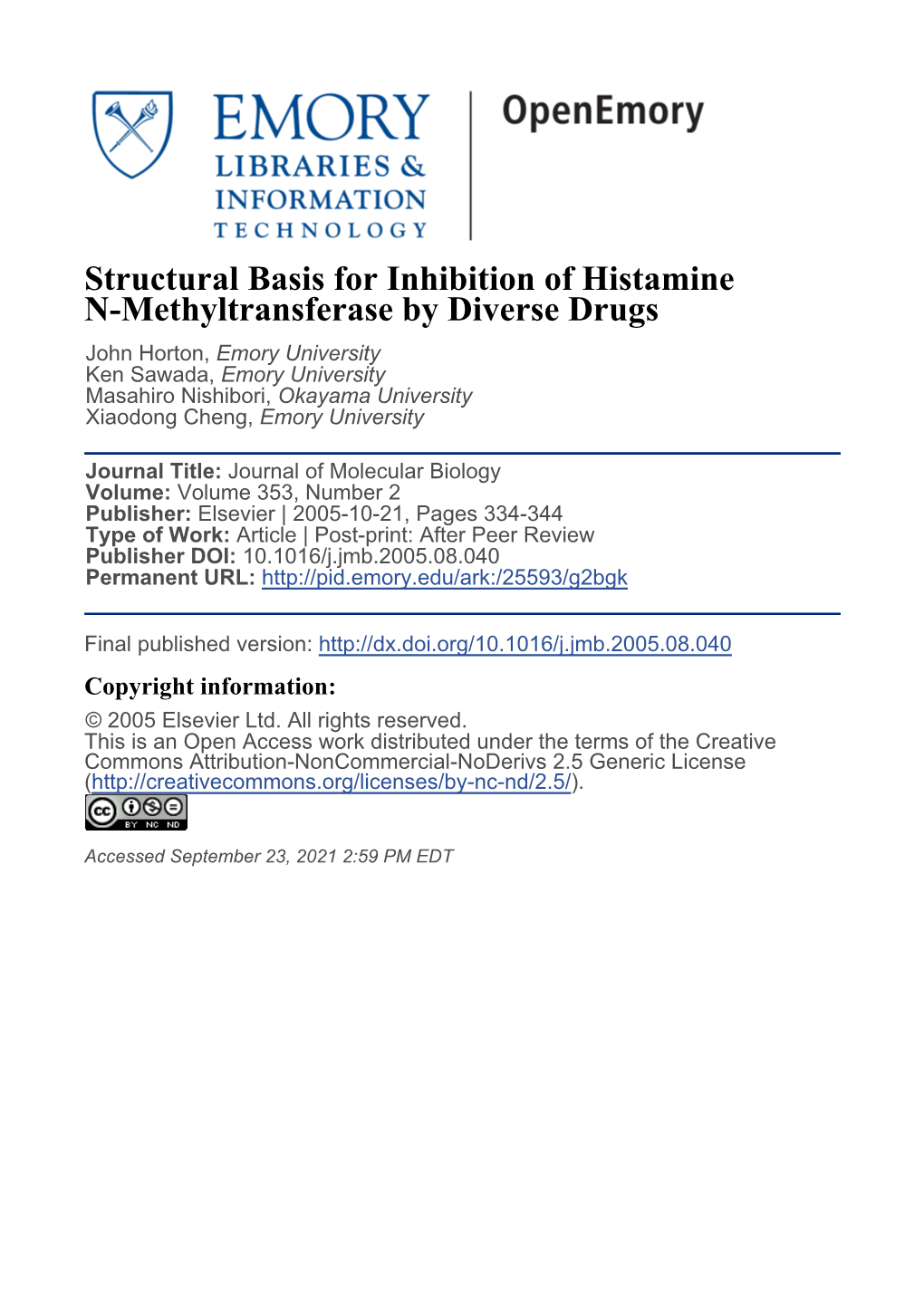 Structural Basis for Inhibition of Histamine N