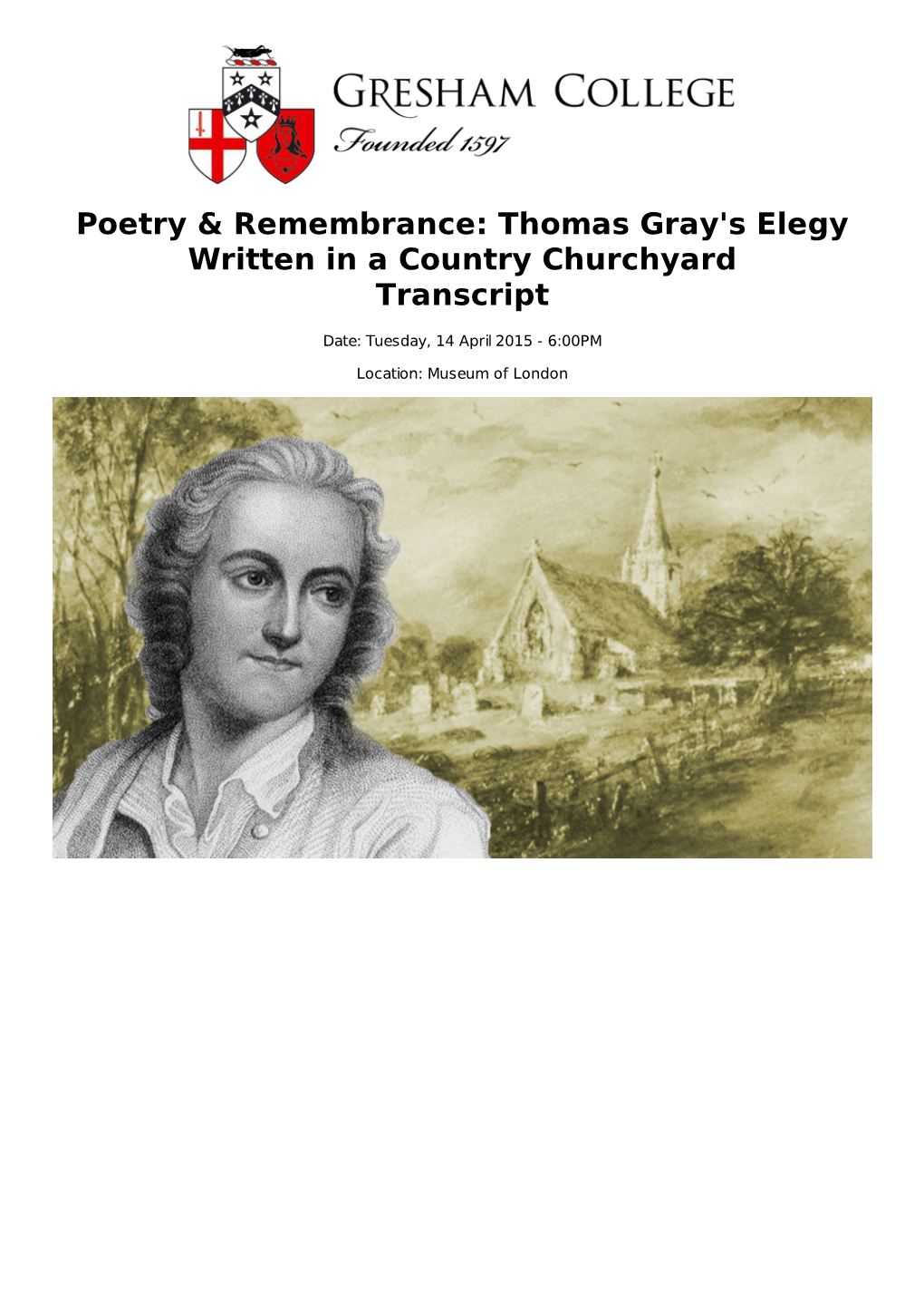 Thomas Gray's Elegy Written in a Country Churchyard Transcript