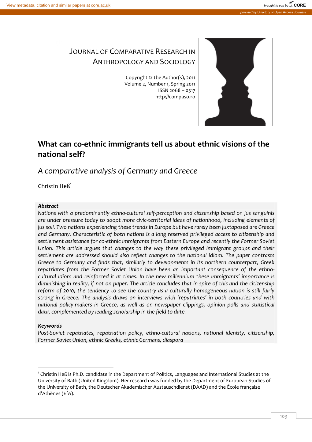 What Can Co-Ethnic Immigrants Tell Us About Ethnic Visions of the National Self? a Comparative Analysis of Germany and Greece
