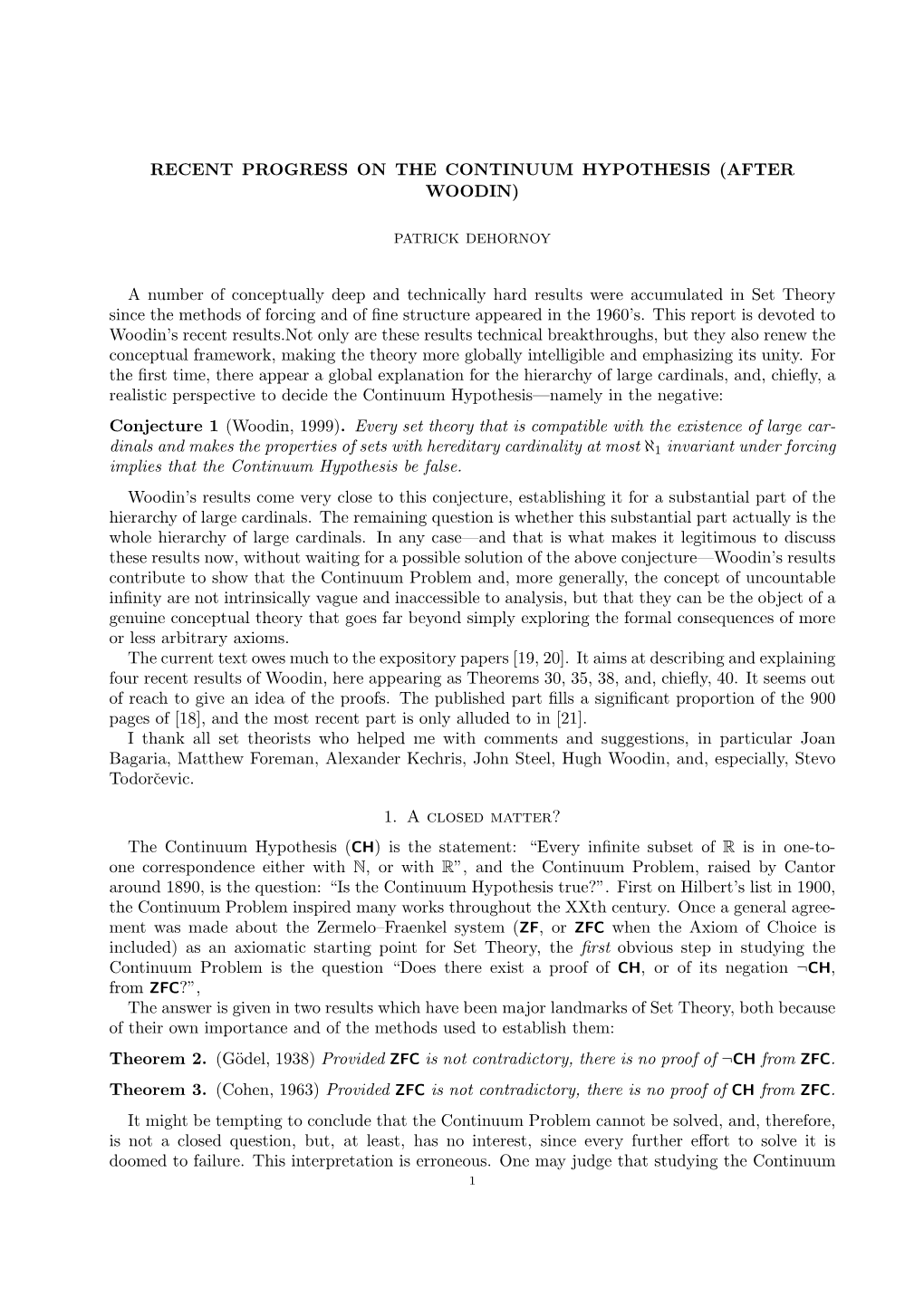 Recent Progress on the Continuum Hypothesis (After Woodin)