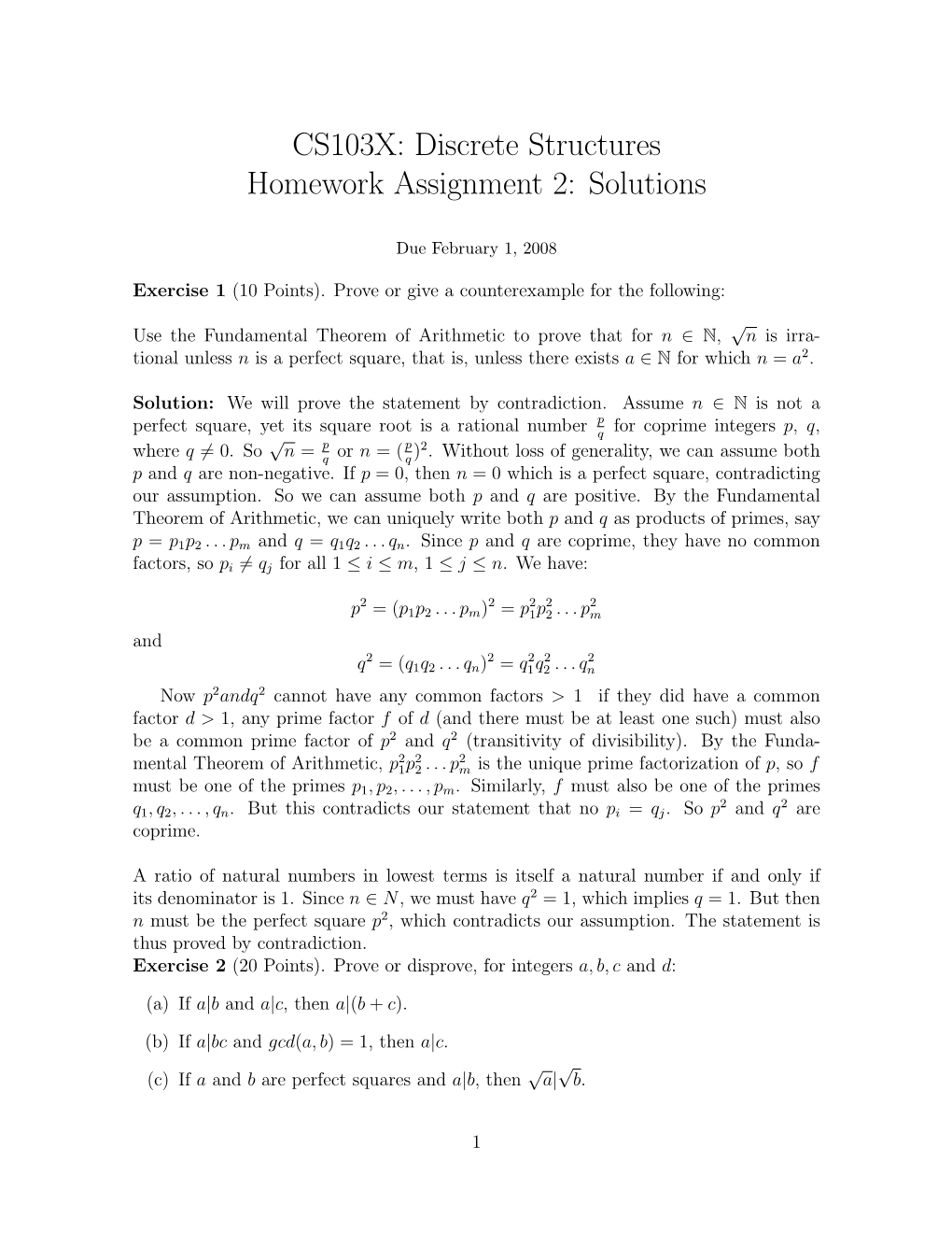 CS103X: Discrete Structures Homework Assignment 2: Solutions