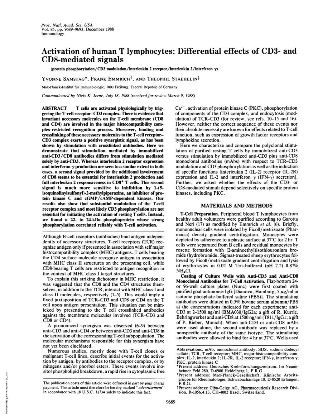 Activation of Human T Lymphocytes: Differential Effects of CD3- and CD8-Mediated Signals