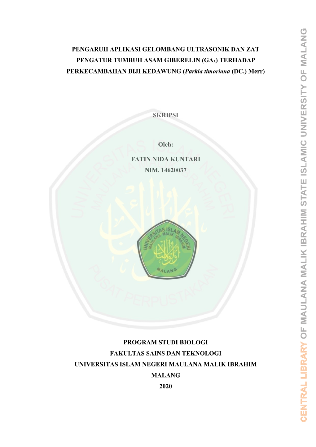 TERHADAP PERKECAMBAHAN BIJI KEDAWUNG (Parkia Timoriana (DC.) Merr)