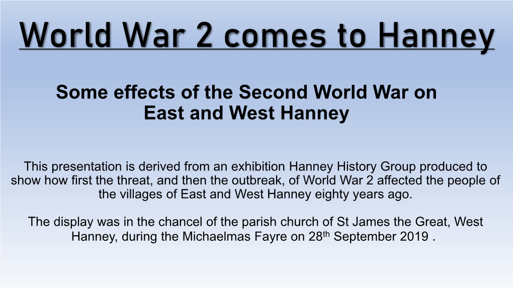 World War 2 Comes to Hanney