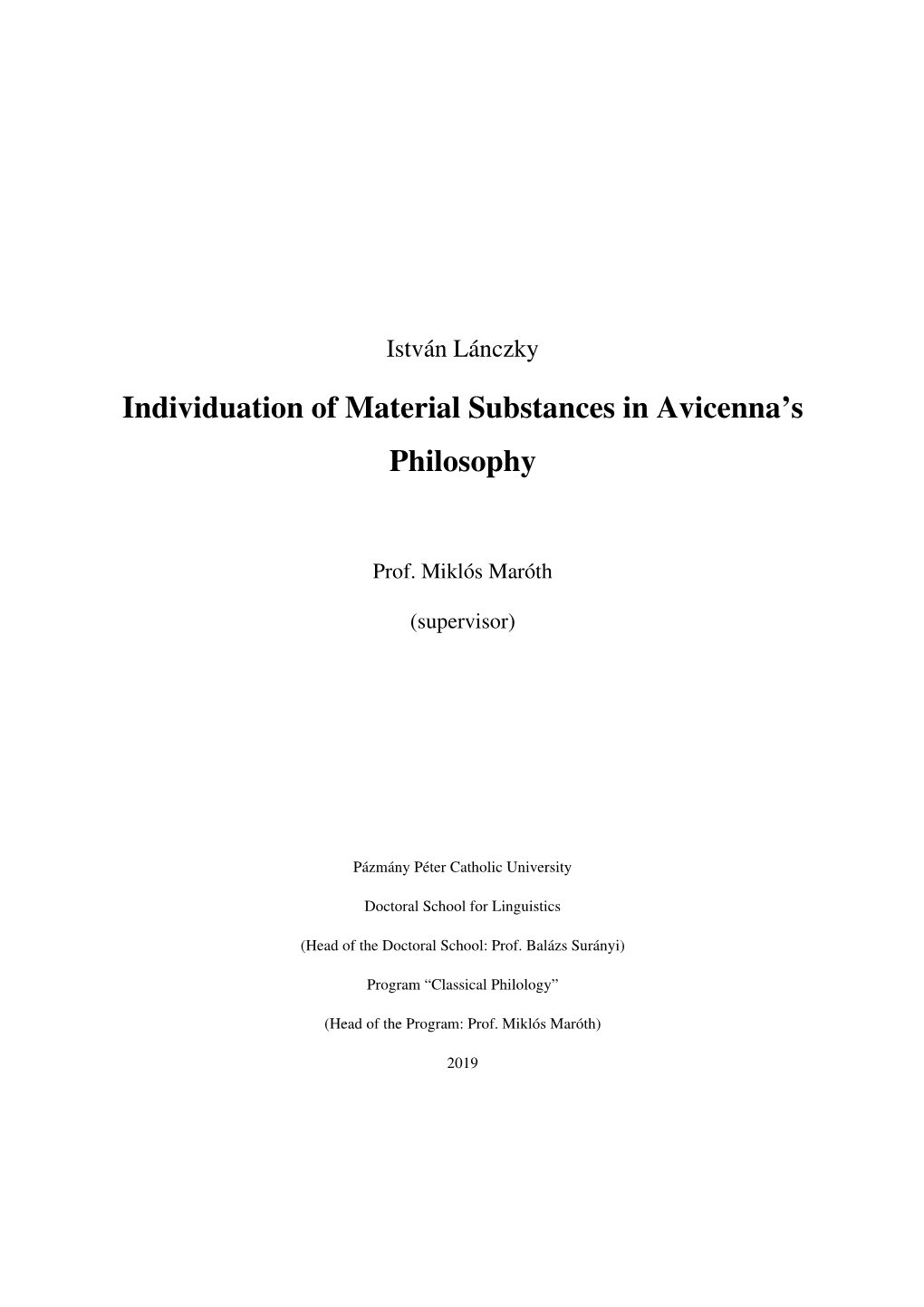 Individuation of Material Substances in Avicenna's Philosophy