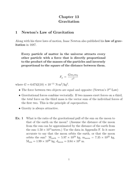 Chapter 13 Gravitation 1 Newton's Law of Gravitation