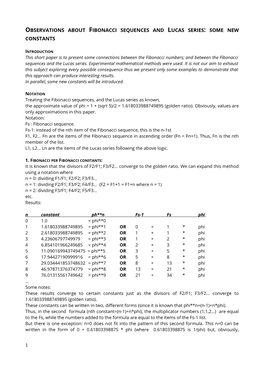 Observations About Fibonacci Sequences and Lucas Series: Some New Constants