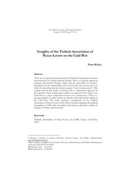 Insights of the Turkish Association of Peace-Lovers on the Cold War