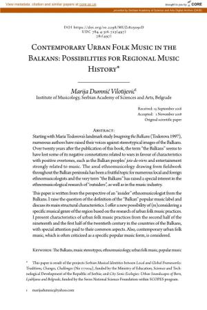 Contemporary Urban Folk Music in the Balkans: Possibilities for Regional Music History*