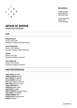 Arthur De Borman Production Designer
