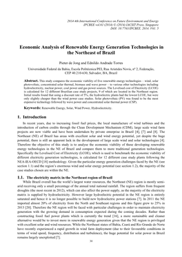 Economic Analysis of Renewable Energy Generation Technologies in the Northeast of Brazil