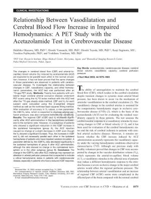 Relationship Between Vasodilatation and Cerebral Blood Flow Increase in Impaired Hemodynamics: a PET Study with the Acetazolamide Test in Cerebrovascular Disease