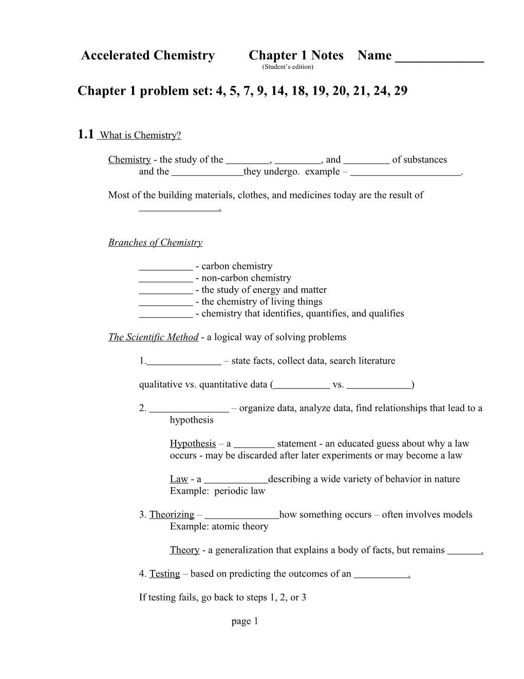 Accelerated Chemistry Chapter 1 Notes Name ______