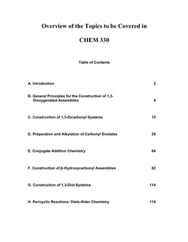 Overview of the Topics to Be Covered in CHEM