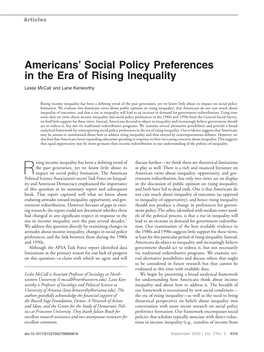 Americans' Social Policy Preferences in the Era of Rising Inequality