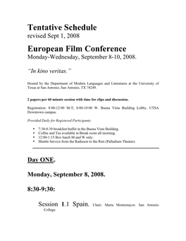 Tentative Schedule European Film Conference