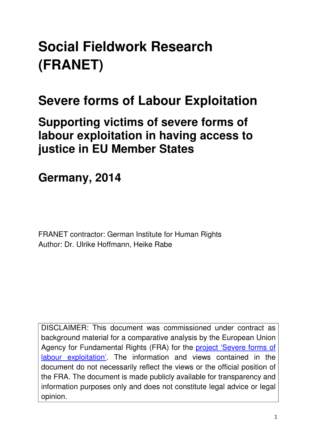 Severe Labour Exploitation – Germany