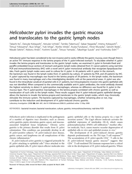 Helicobacter Pylori Invades the Gastric Mucosa and Translocates to the Gastric Lymph Nodes