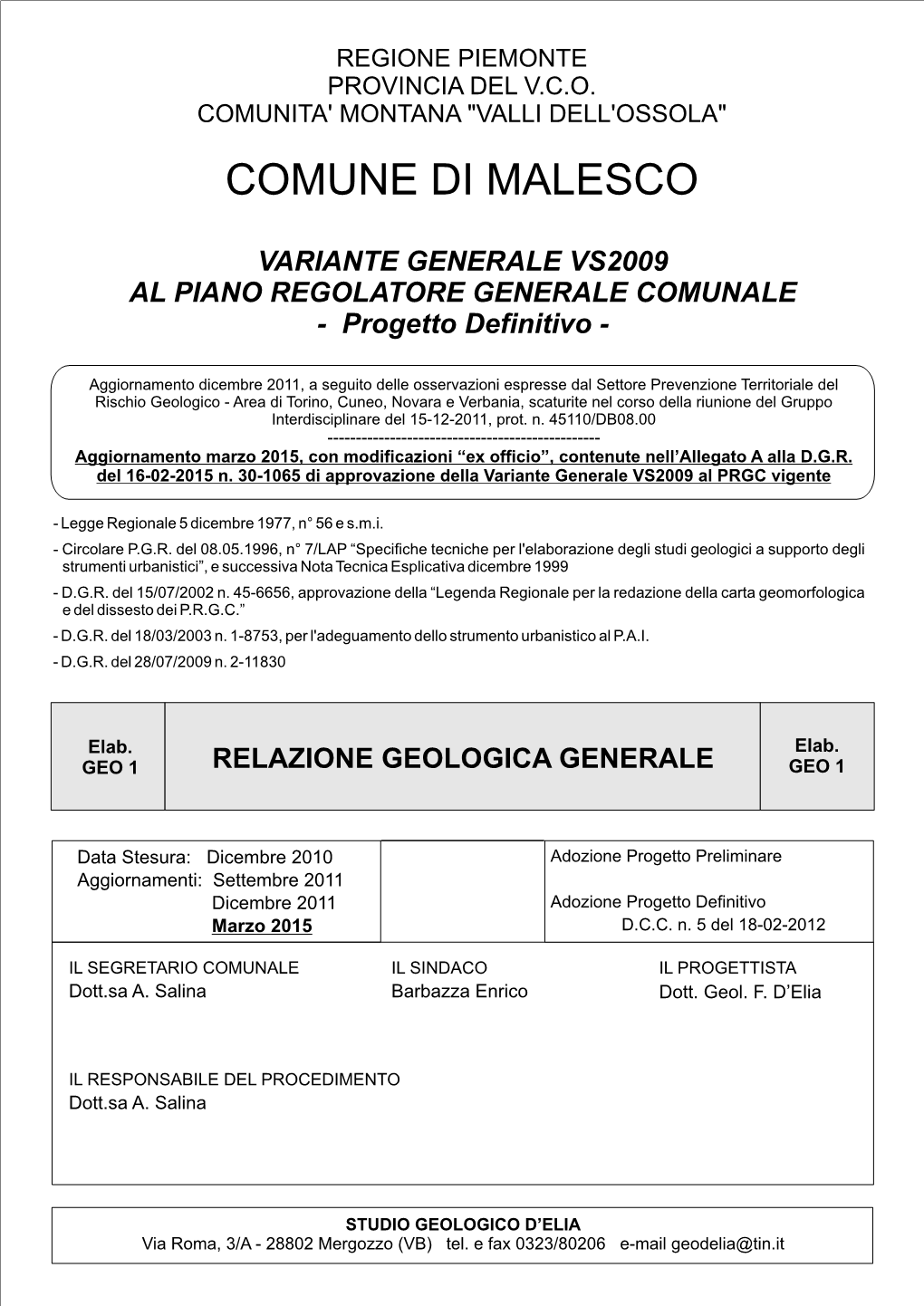 Relazione Geologica Generale Geo 1