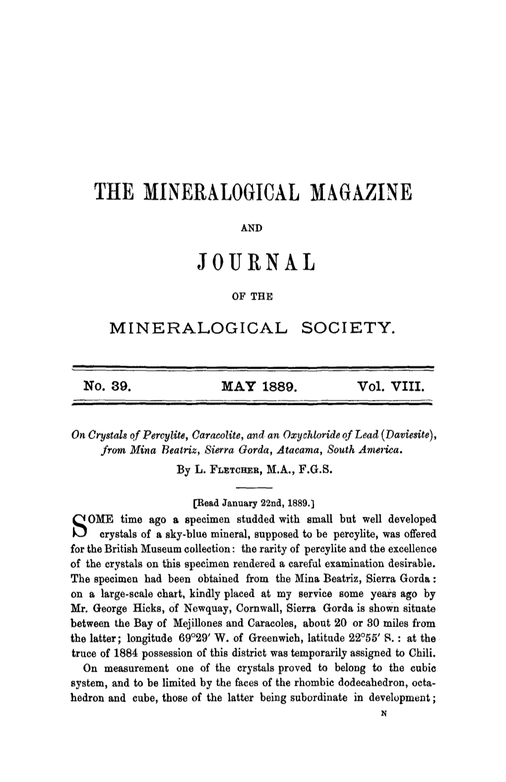 THE MINERALOGICAL MAGAZINE Journhl