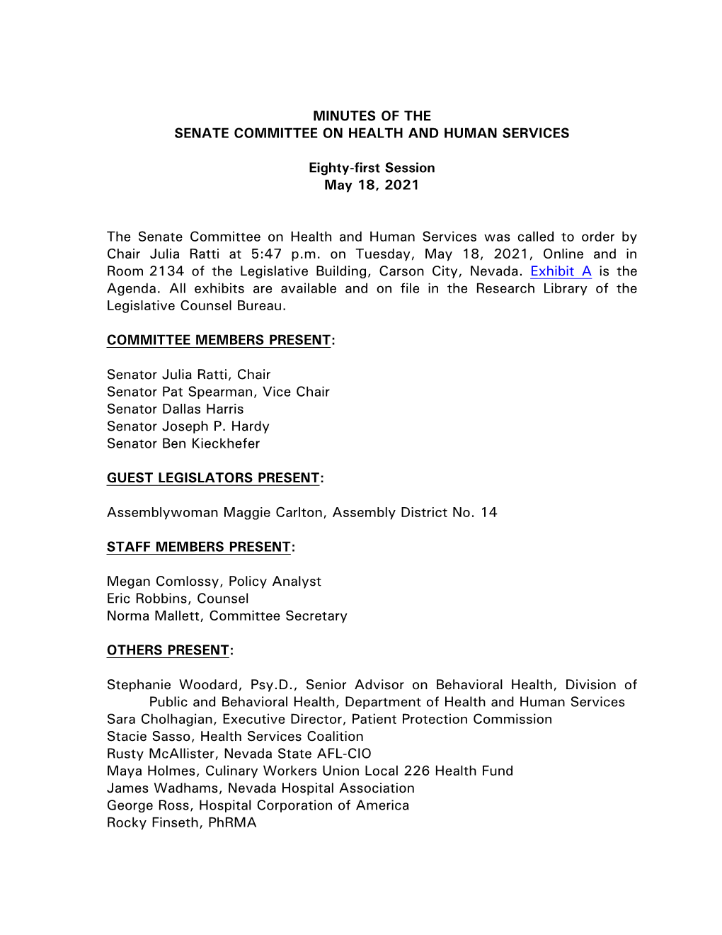 Senate Committee on Health and Human Services-May 18, 2021