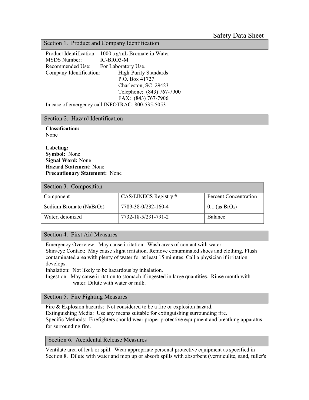 Safety Data Sheet Section 1