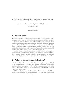 Class Field Theory & Complex Multiplication