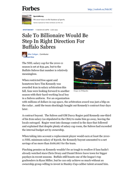 Sale to Billionaire Would Be Step in Right Direction for Buffalo Sabres