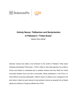 Unholy Nexus: Talibanism and Sectarianism in Pakistan's “Tribal