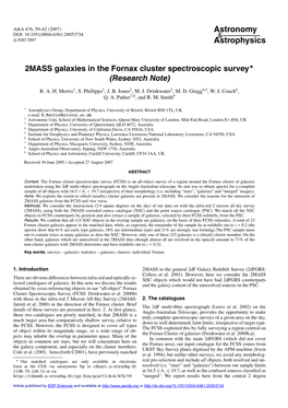 2MASS Galaxies in the Fornax Cluster Spectroscopic Survey (Research Note)