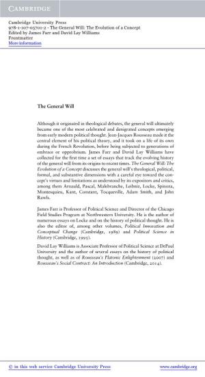 The General Will: the Evolution of a Concept Edited by James Farr and David Lay Williams Frontmatter More Information
