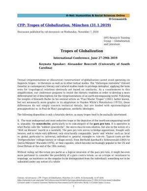 CFP: Tropes of Globalization, München (31.1.2019)