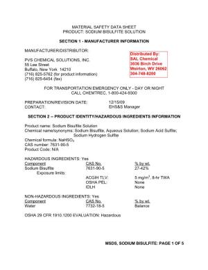 Msds, Sodium Bisulfite: Page 1 of 5 Material Safety Data