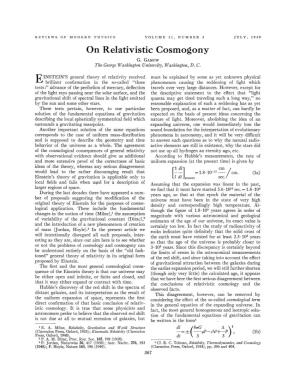 On Relativistic Cosmogony