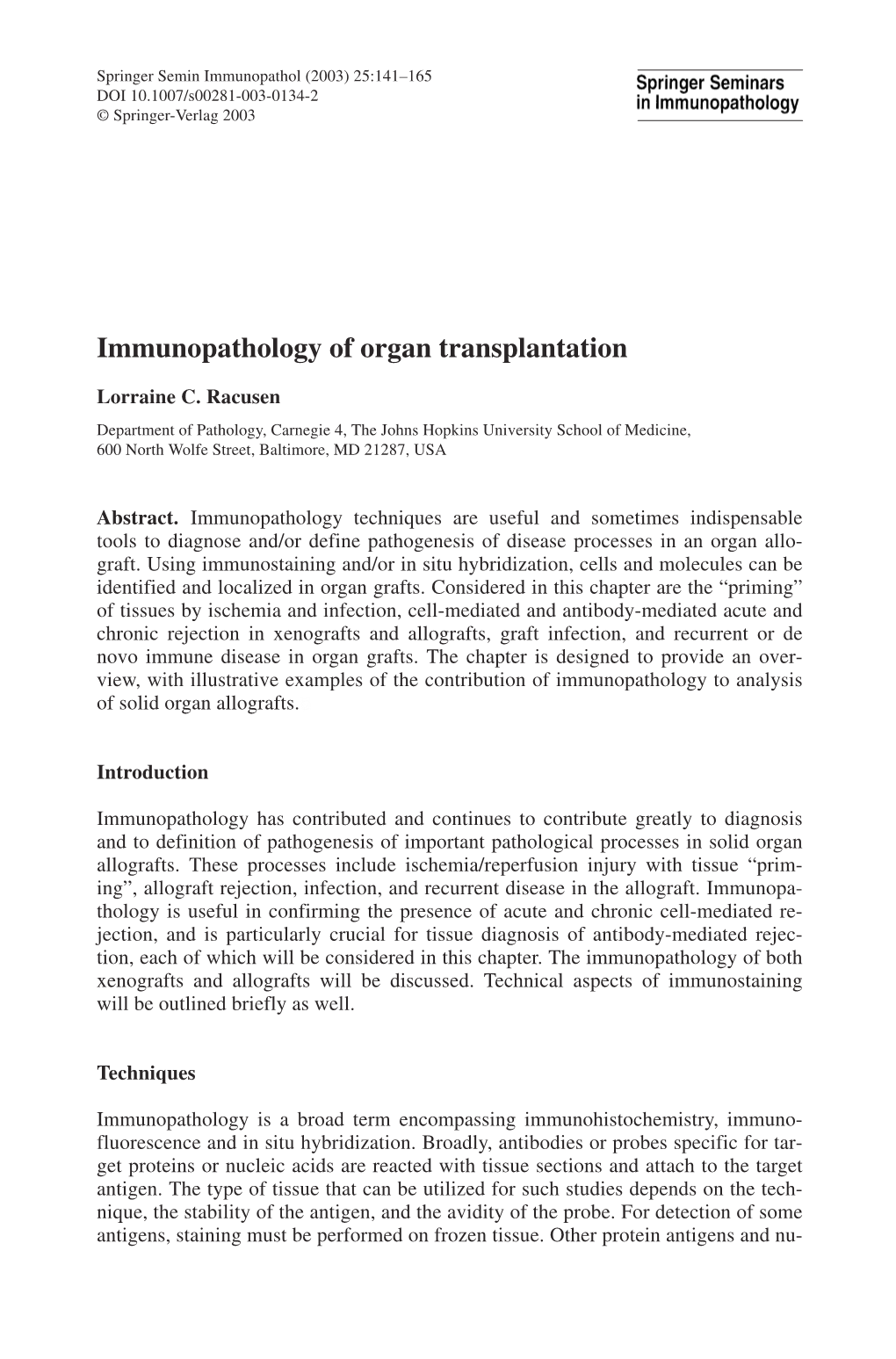 Immunopathology of Organ Transplantation