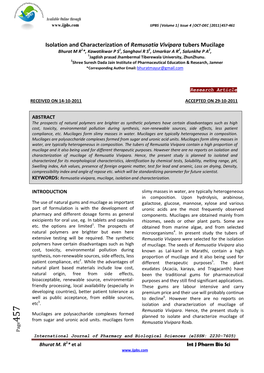 Isolation and Characterization of Remusatia Vivipara Tubers Mucilage