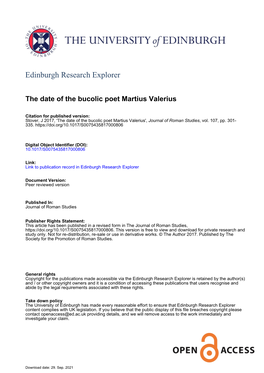 The Date of the Bucolic Poet Martius Valerius