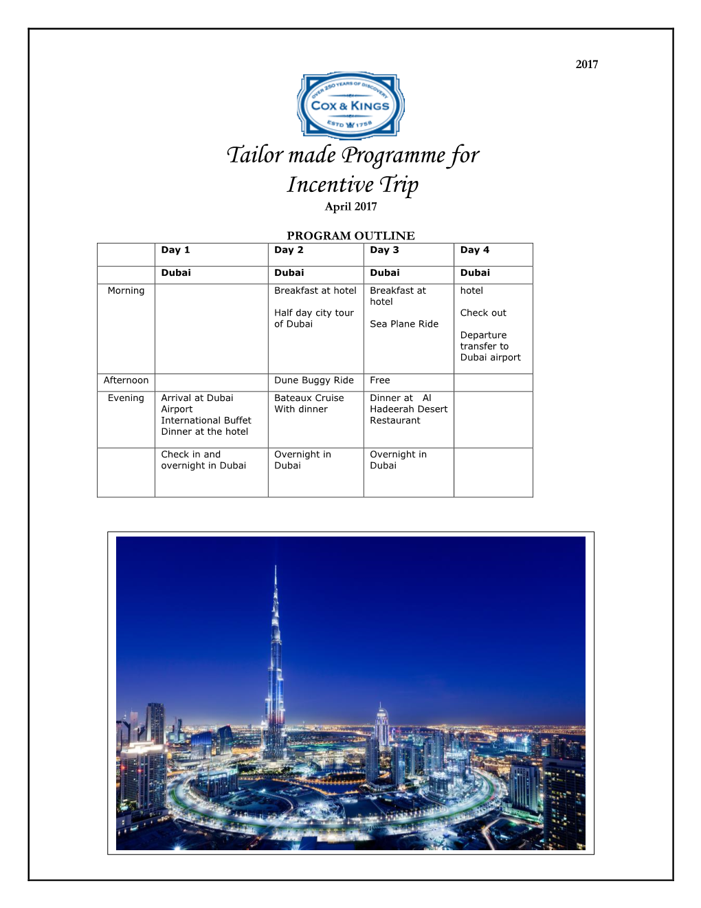 Dubai Itinerary