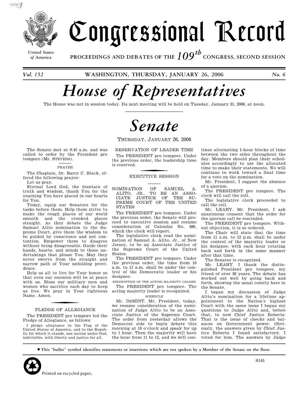 Congressional Record United States Th of America PROCEEDINGS and DEBATES of the 109 CONGRESS, SECOND SESSION