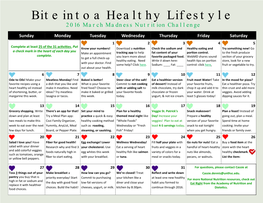 Bite Into a Healthy Lifestyle 2016 March Madness Nutrition Challenge Sunday Monday Tuesday Wednesday Thursday Friday Saturday