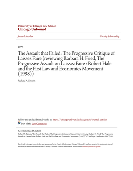 The Assault That Failed: the Progressive Critique of Laissez Faire