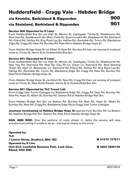 Huddersfield - Cragg Vale - Hebden Bridge Via Krumlin, Barkisland & Ripponden 900 Via Stainland, Barkisland & Ripponden 901