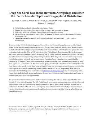 Deep-Sea Coral Taxa in the Hawaiian Archipelago and Other U.S
