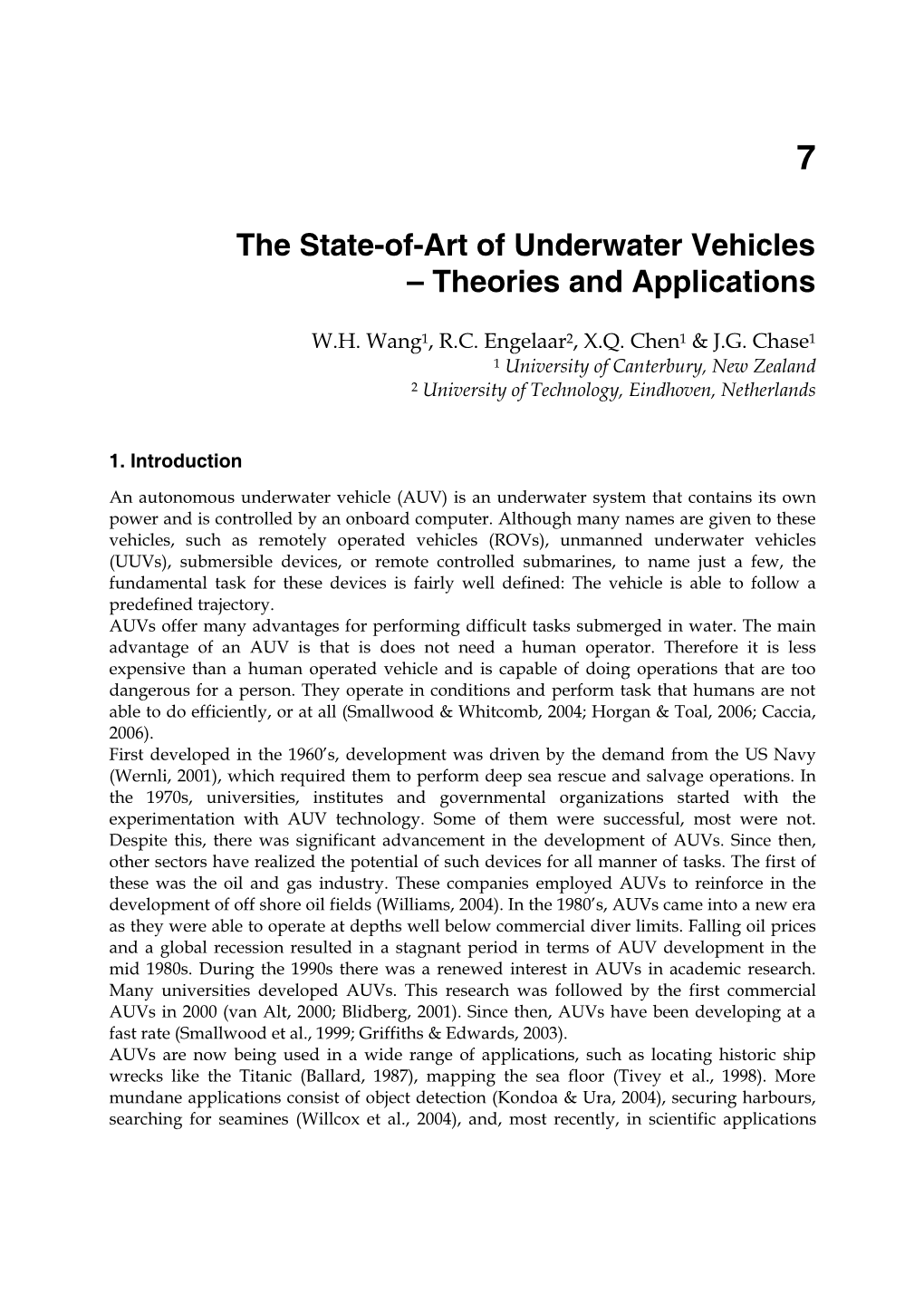 The State-Of-Art of Underwater Vehicles – Theories and Applications