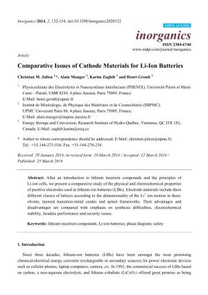 Comparative Issues of Cathode Materials for Li-Ion Batteries