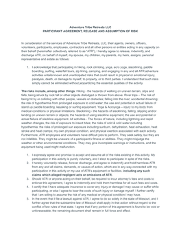 Adventure Tribe Retreats LLC PARTICIPANT AGREEMENT, RELEASE and ASSUMPTION of RISK